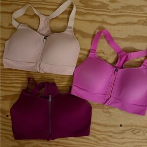 Victoria's Secret Pink, Light Pink & Plum Sports Bras - Front Zip Trio